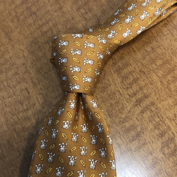Salvatore Ferragamo silk tie Dog and collar print in gold - Picture 6 of 7